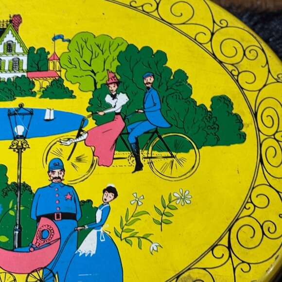 Vintage Sewing Basket Tin Victorian Old New York  Arch Oval Handle - Picture 5 of 13